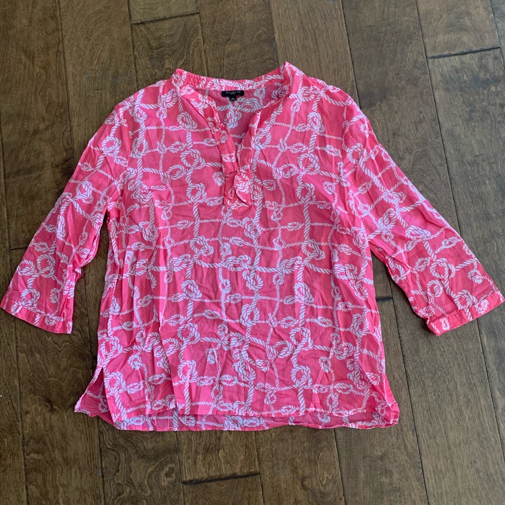 Talbots Pink and White 3/4 Sleeve Buttoned Blouse size  M petite nautical knots
